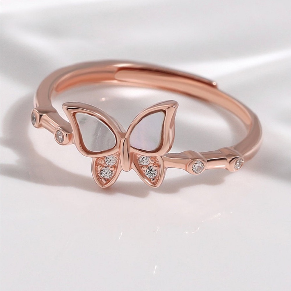 Butterfly Ring, 925 Sterling Silver Open Back Adjustable Ring - Picture 2 of 4